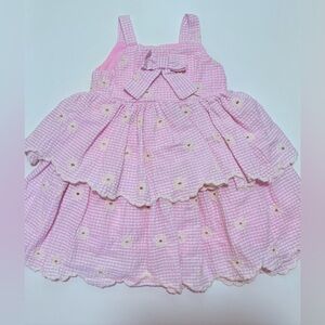 Blueberi Boulevard Pink Checkered Dress with Floral Accents